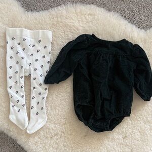 Carters Green Long-Sleeve Baby Onesie with Tights/Leggings